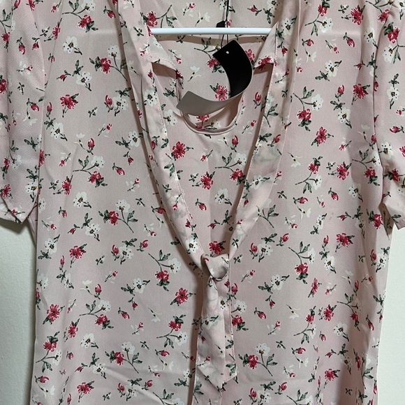 Allegra K Women's Cottagecore Bow Tie Neck Short Sleeve Printed Chiffon Blouse - Picture 5 of 5